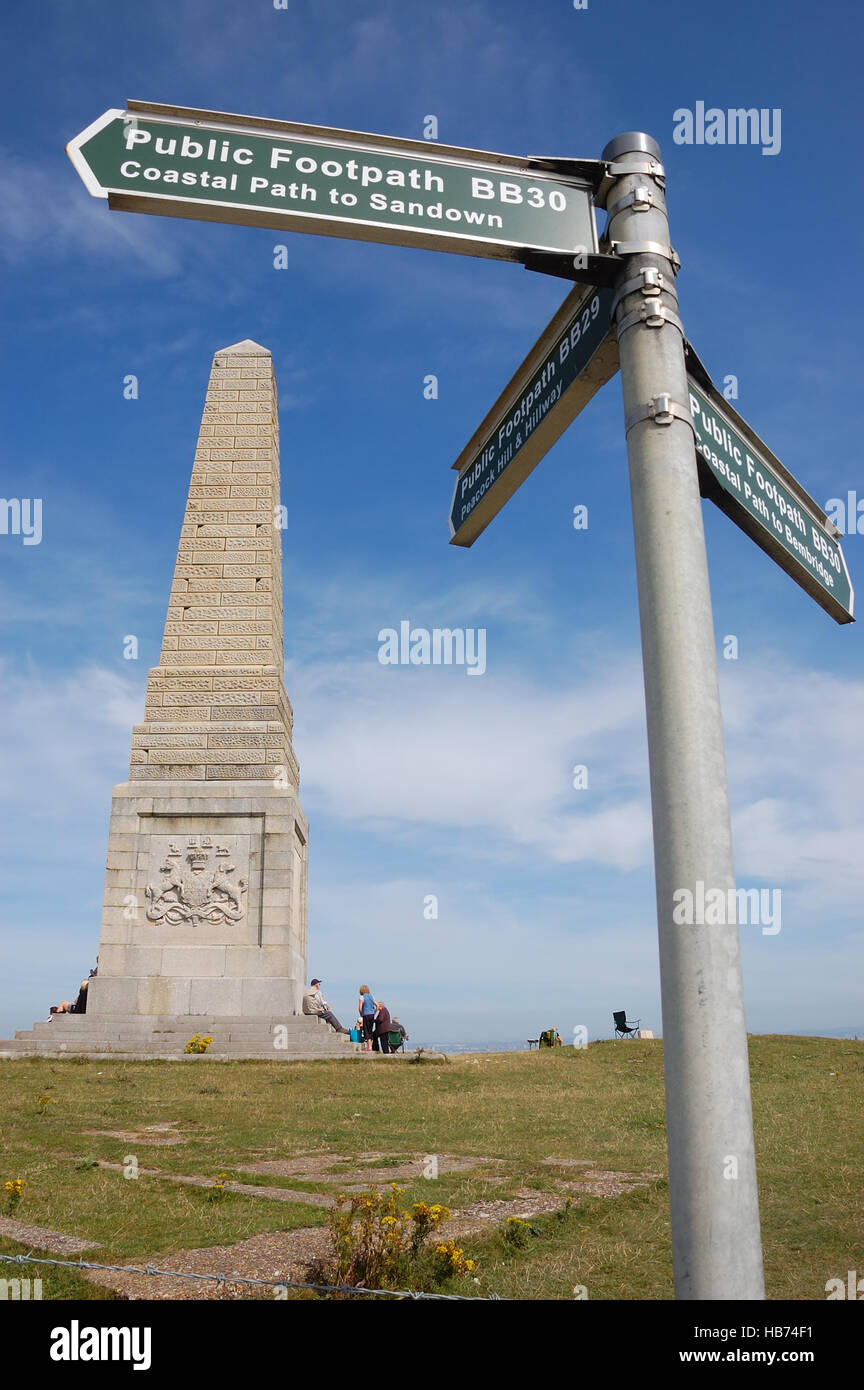 Yarborough Monument on Culver Down on the coastal footpath between Sandown and Bembridge. Stock Photo