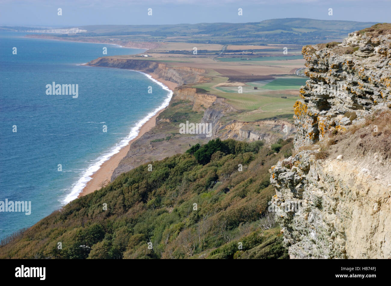 Looking over the landslip at Blackgang Chine and Whale Chine on Chale Bay, Isle of Wight Stock Photo