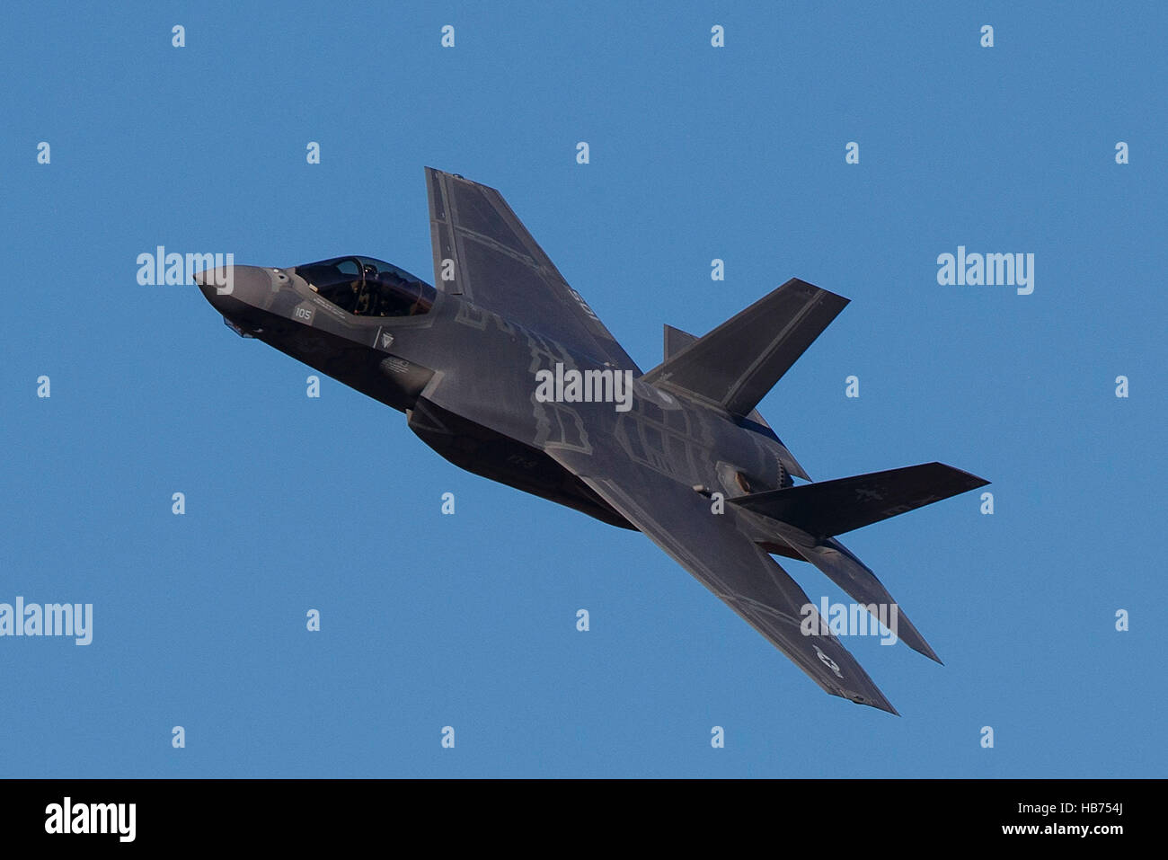 Lockheed Martin F-35C Lighting II (XE-105) from the US Navy VX-9 Vampires, flies through the Jedi Transition, Star Wars Canyon, Death Valley National Park, California, United States of America Stock Photo