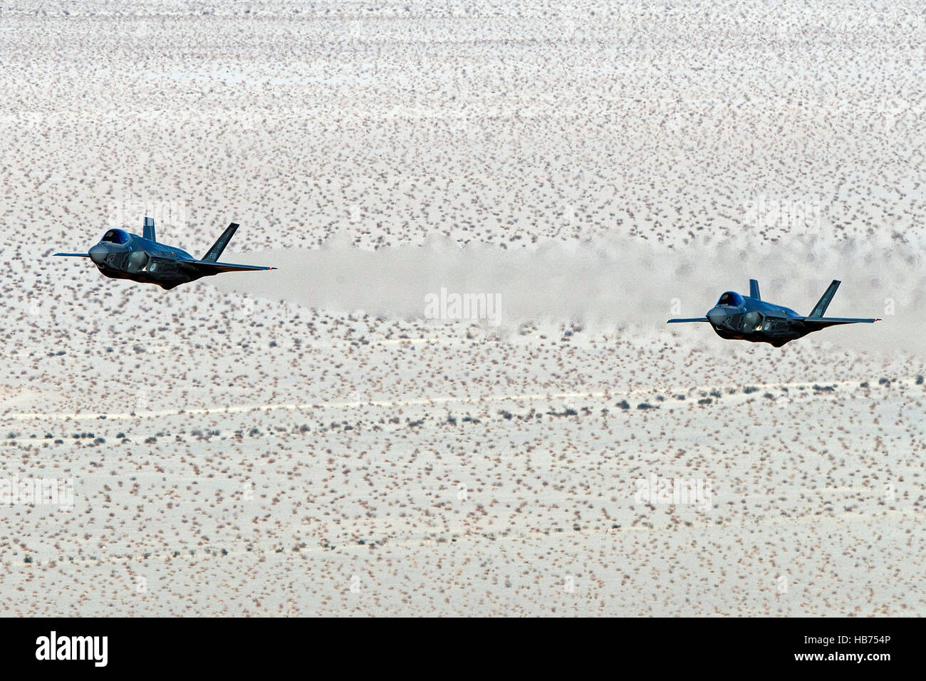 Lockheed Martin F-35A Lighting II from the 323 Squadron, Royal Netherlands Air Force, flies low level through the Jedi Transition, Star Wars Canyon, Death Valley National Park, California, United States of America Stock Photo