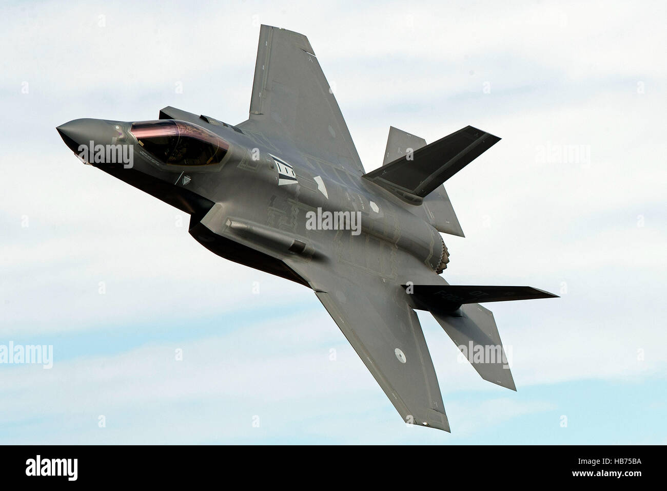 Lockheed Martin F-35A Lighting II from the 323 Squadron, Royal Netherlands Air Force, flies low level through the Jedi Transition, Star Wars Canyon, Death Valley National Park, California, United States of America Stock Photo