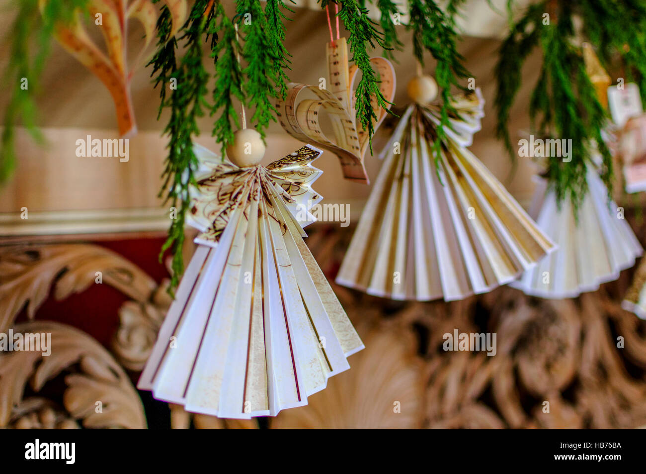 Edwardian handmade Christmas decorations, Stock Photo