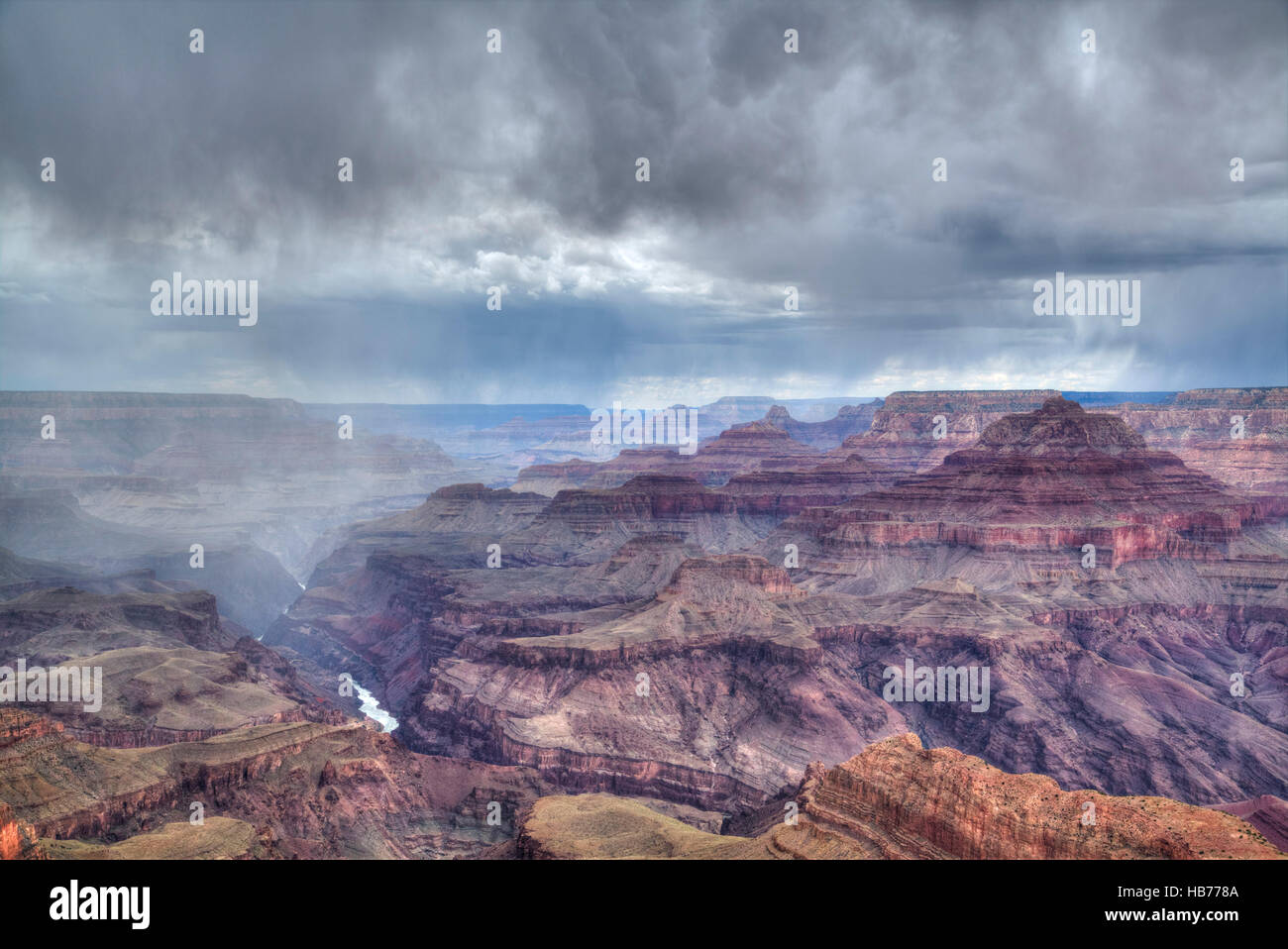 Afternoon thunderstorm, Colorado River below, South Rim, Grand Canyon National Park, UNESCO World Heritage Site, Arizona, USA Stock Photo