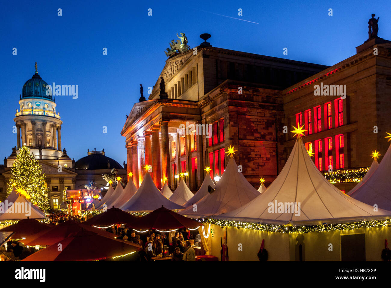 Berlin Christmas Market stall Berlin Gendarmenmarkt evening lights Germany Stock Photo