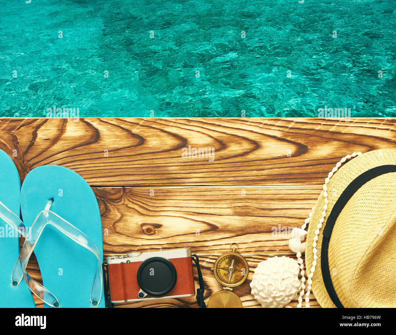 Beach items at jetty Stock Photo Alamy