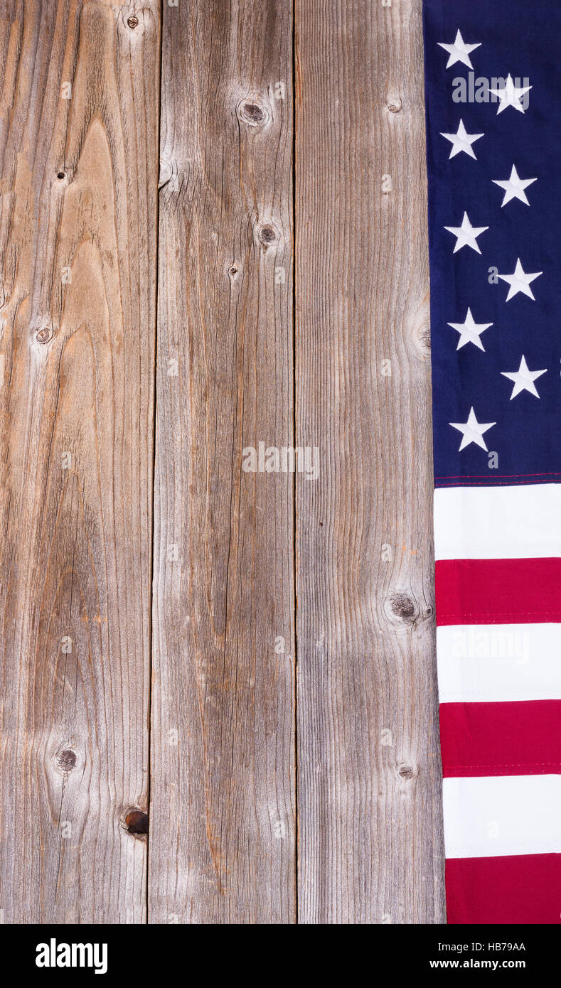 Border of USA flag on rustic wooden boards Stock Photo