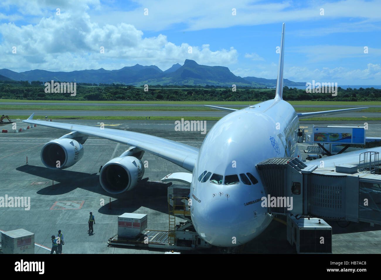Mauritius Airport mit Airbus A380 Stock Photo