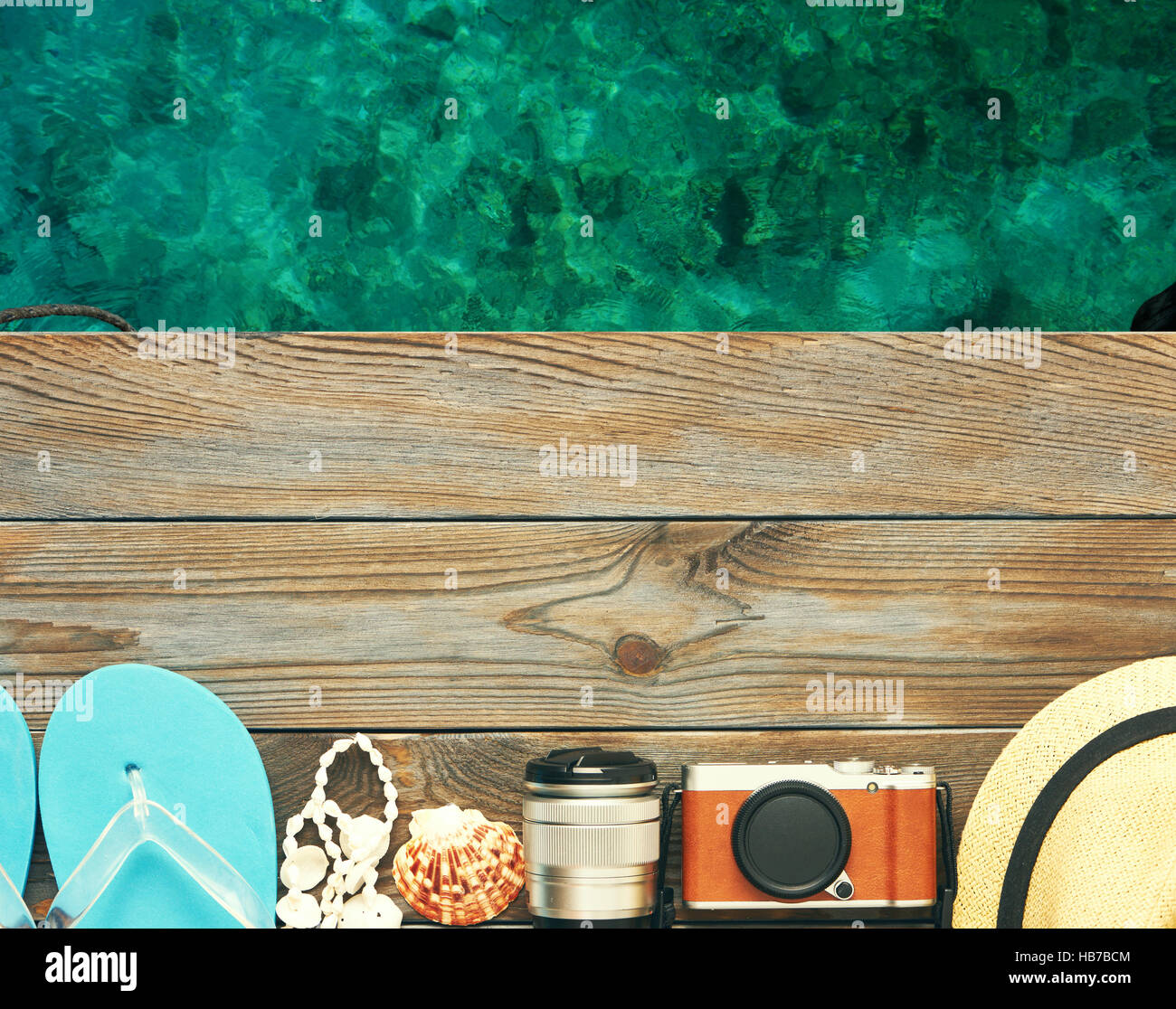 Beach items at jetty Stock Photo Alamy