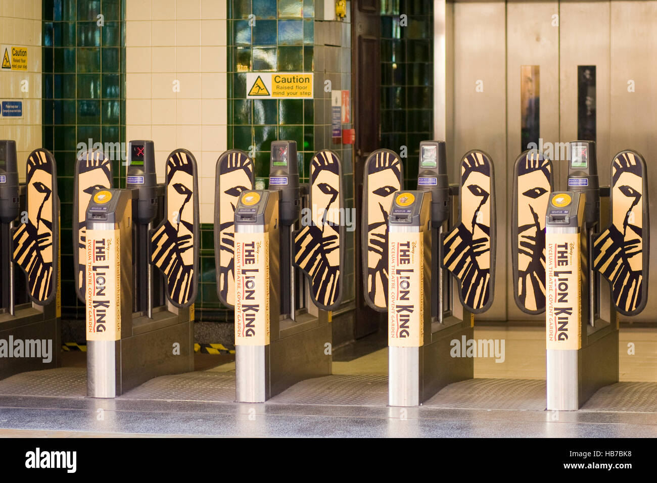 Ticket Barriers at London Underground advertising The Musical, The Lion King Stock Photo