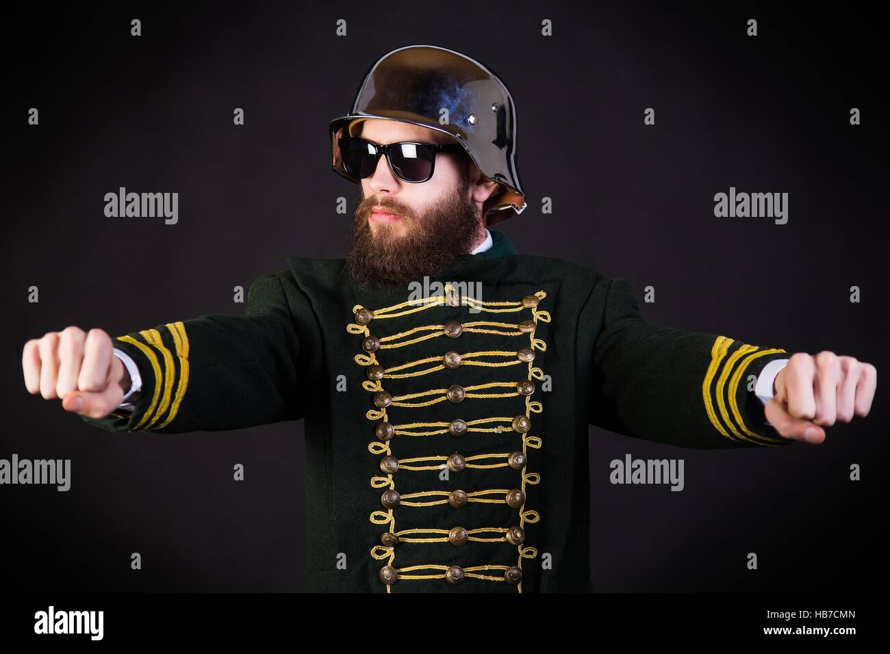 Man in interesting costume being funny. Stock Photo