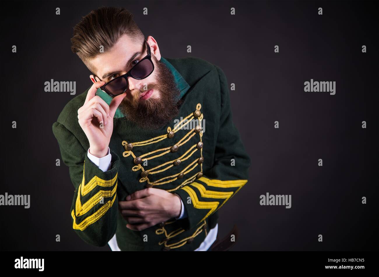 Hipster man posing being awesome with sunglasses. Stock Photo