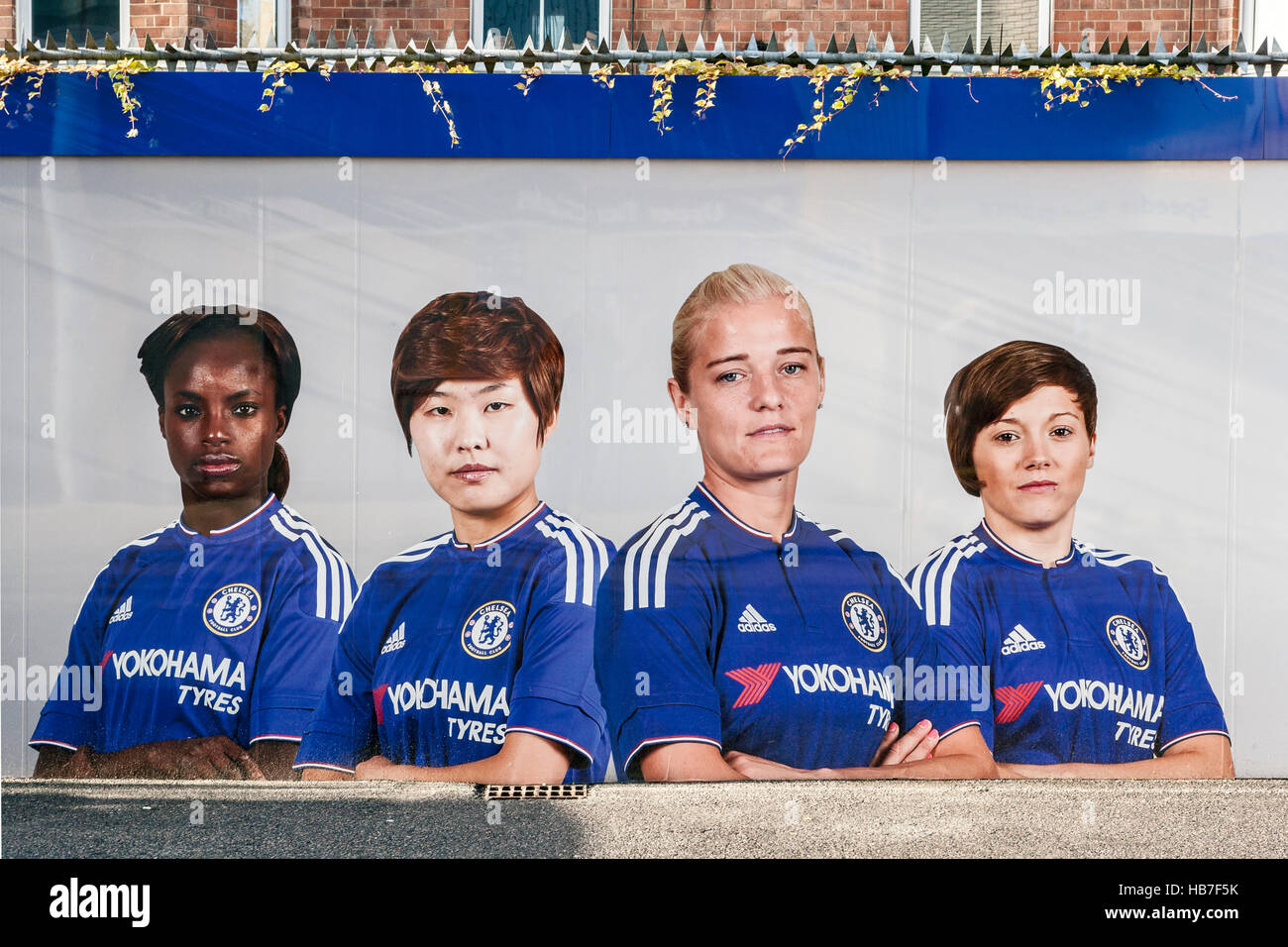 Advertising Hoarding promoting Chelsea Football Club Ladies' Team Stock Photo