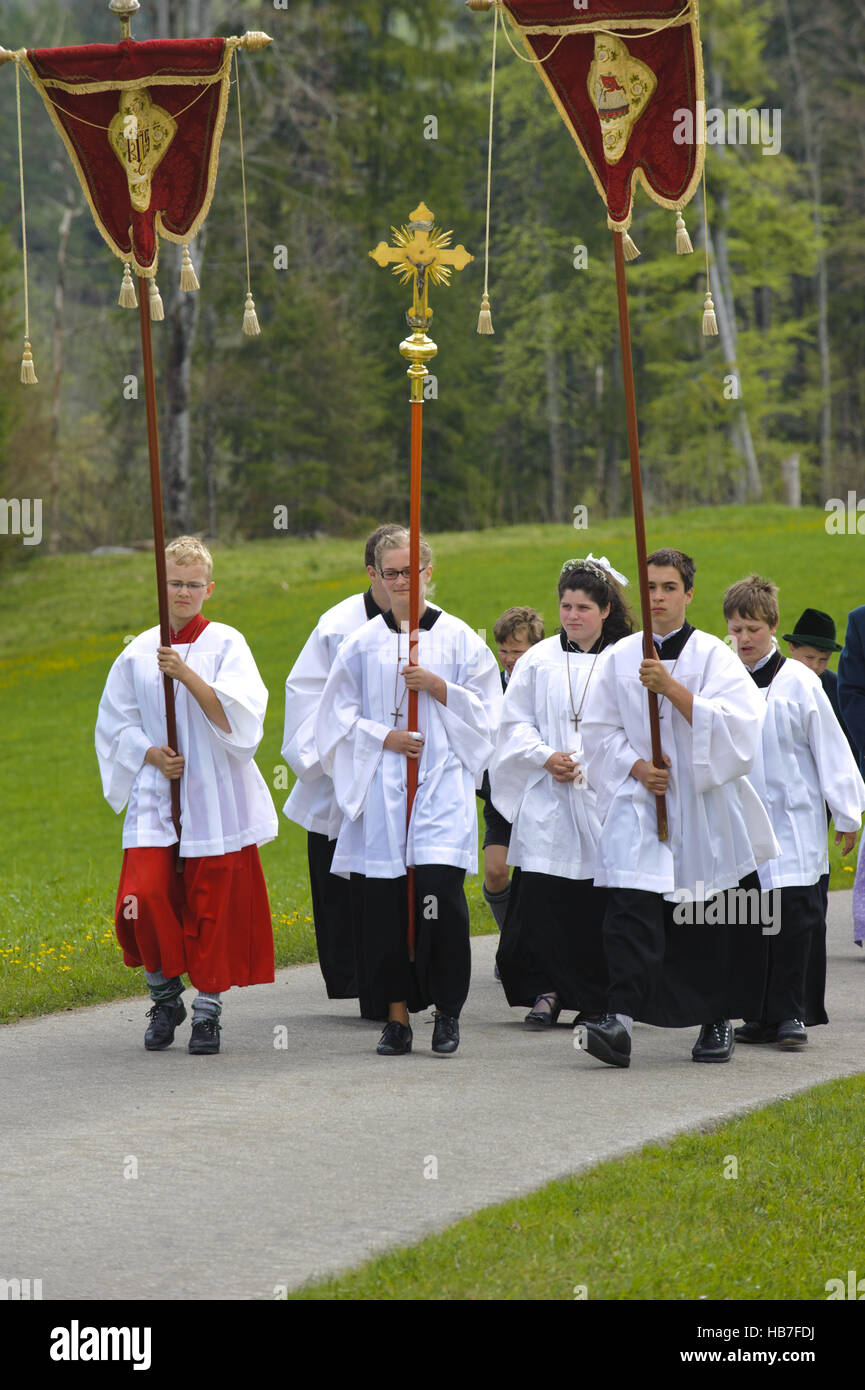 catholic priest at a procession in Bavaria Stock Photo