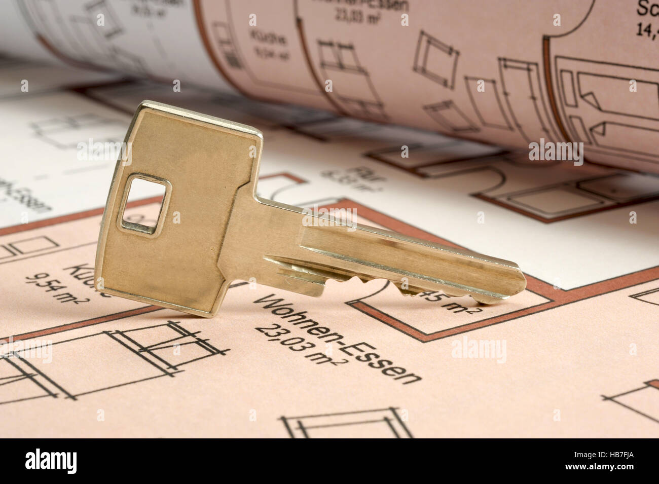 plan of apartment with key Stock Photo