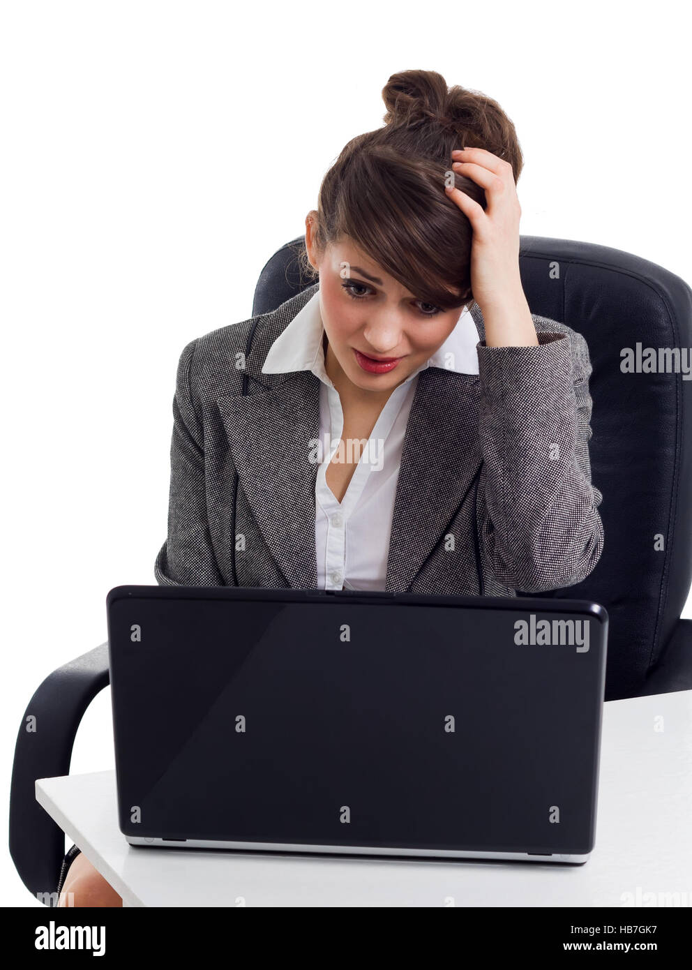 Shocked Business Woman In Front Of Laptop Stock Photo - Alamy