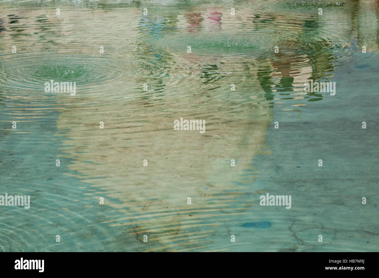 Reflection of the Taj Mahal dome in a pool of water. Stock Photo
