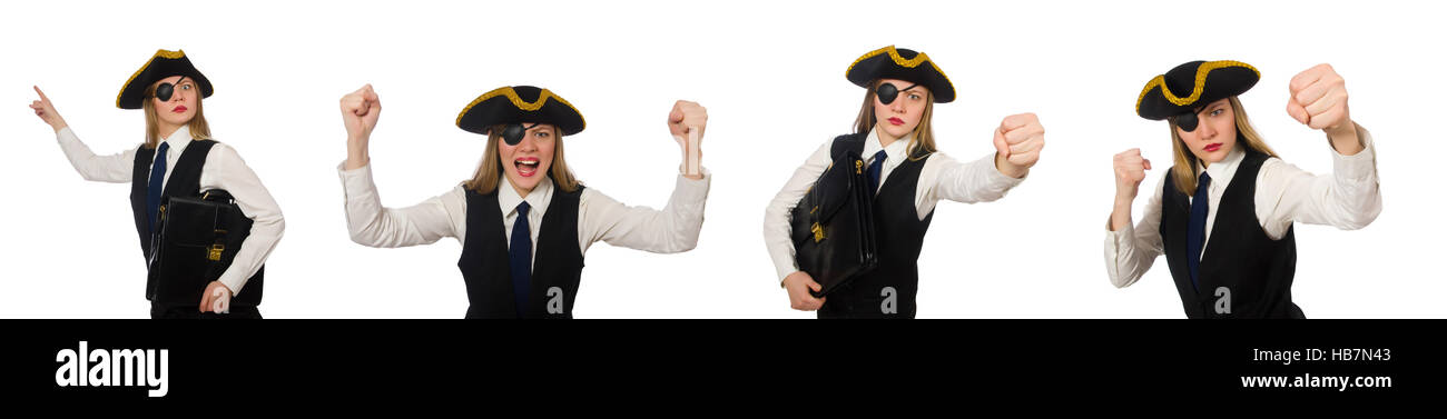 Woman boss pirate isolated on the white Stock Photo