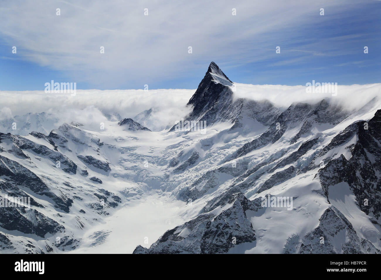 Summit of Finsteraarhorn in the Swiss Alps Stock Photo
