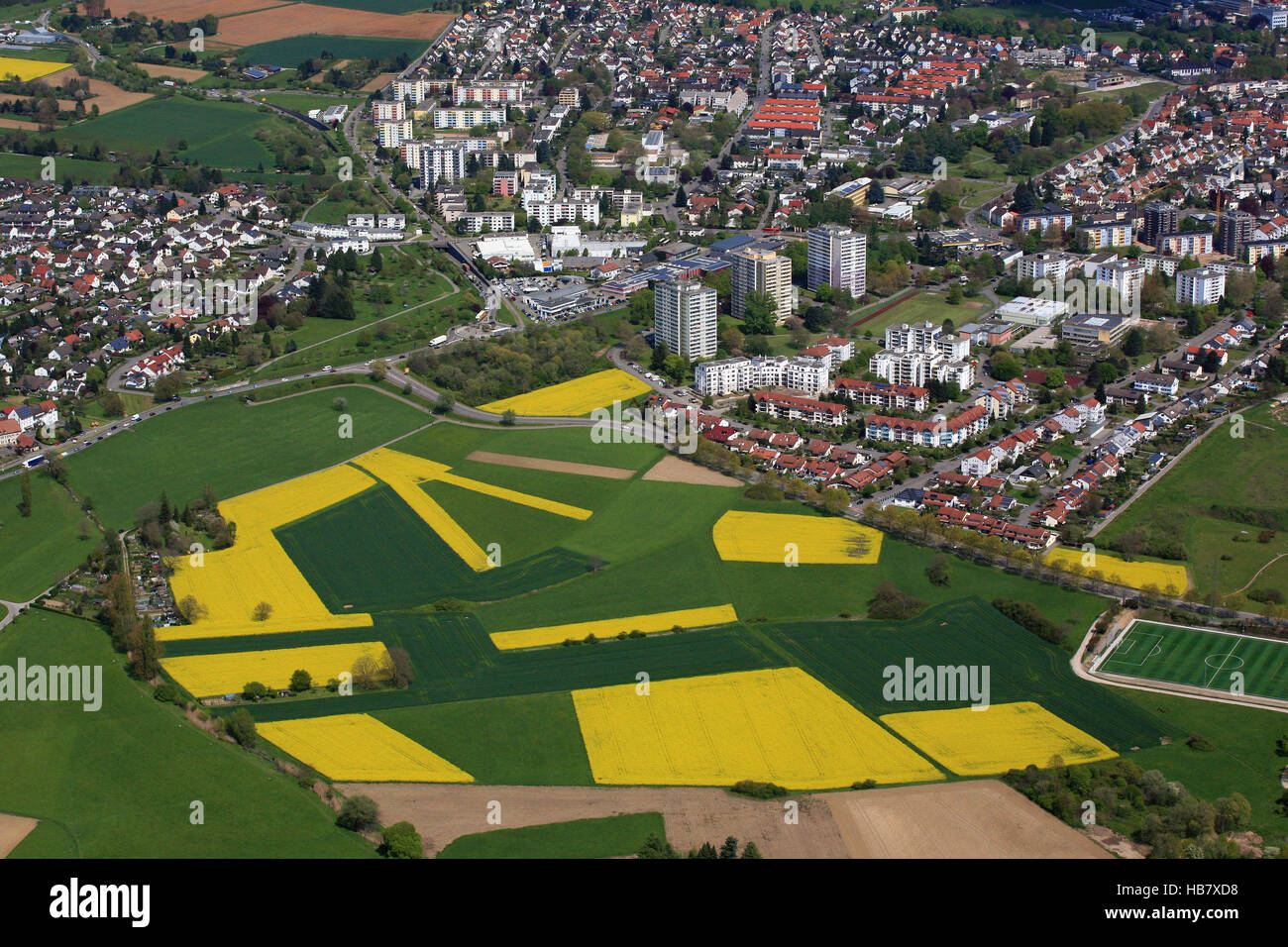Rheinfelden with yellow rapeseed fields Stock Photo