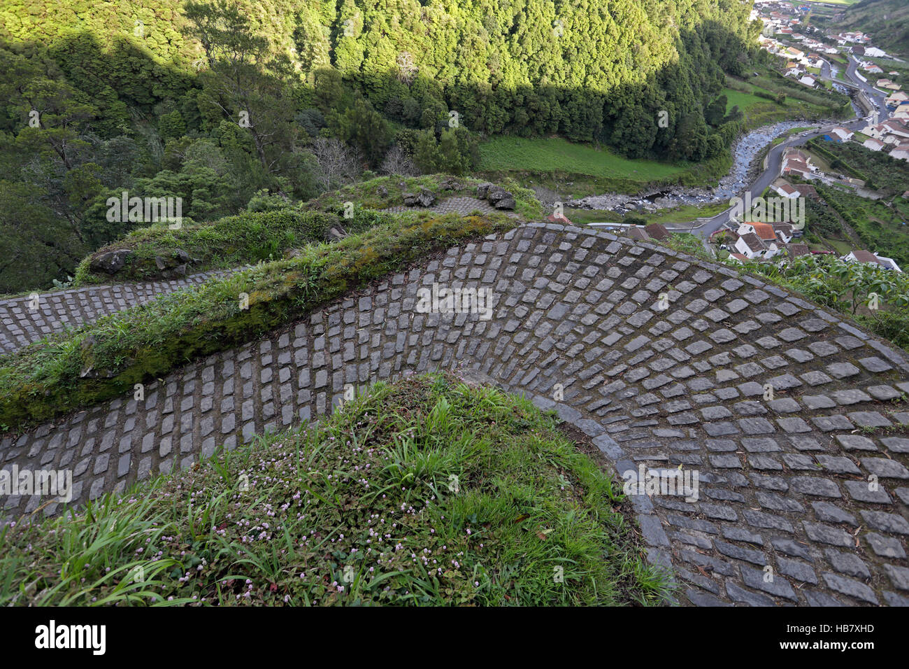 Steep cobblestone path on Sao Miguel island Stock Photo