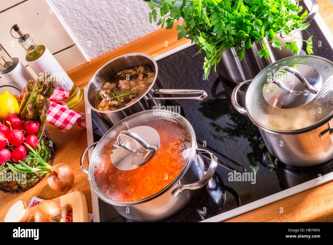 cooking pots on the stove Stock Photo Alamy