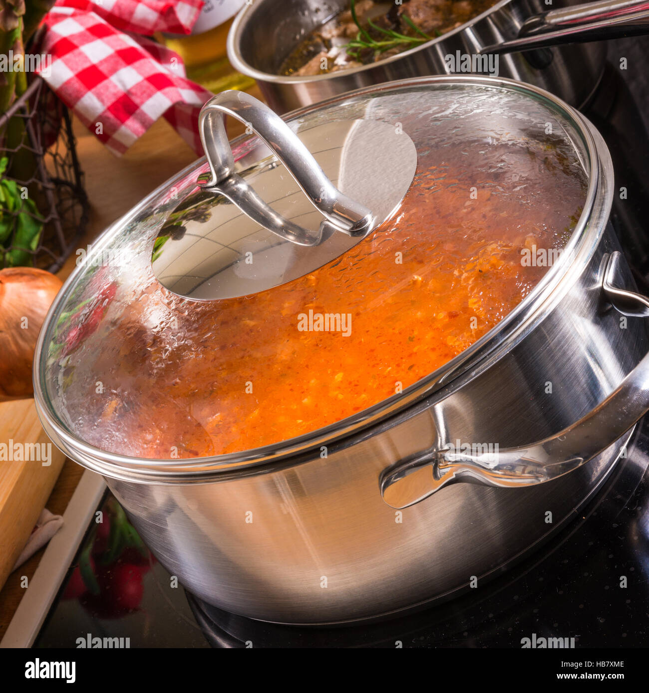 cooking pots on the stove Stock Photo Alamy