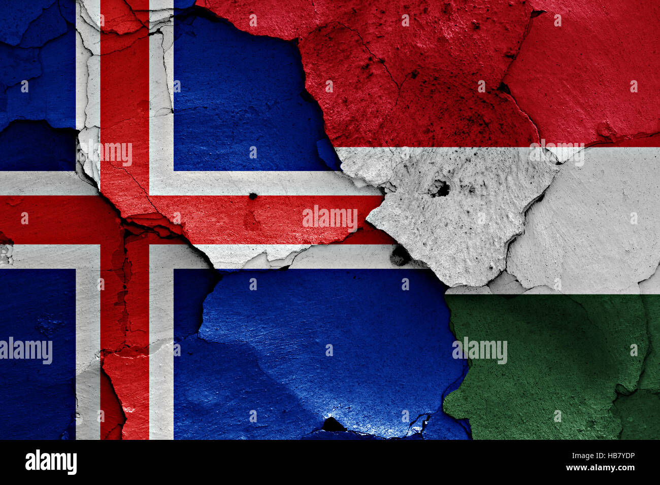 flags of Iceland and Hungary painted on cracked wall Stock Photo - Alamy