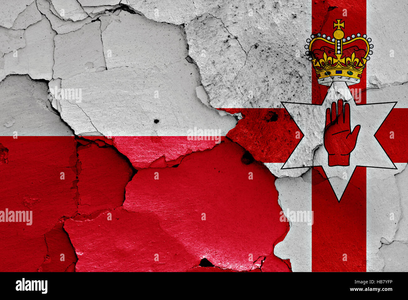 flags of Poland and Northern Ireland painted on cracked wall Stock ...
