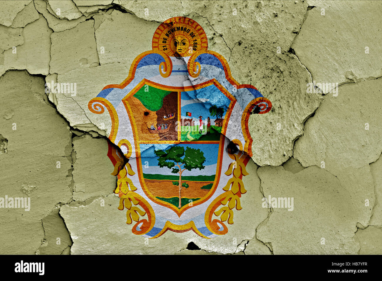 flag of Manaus painted on cracked wall Stock Photo