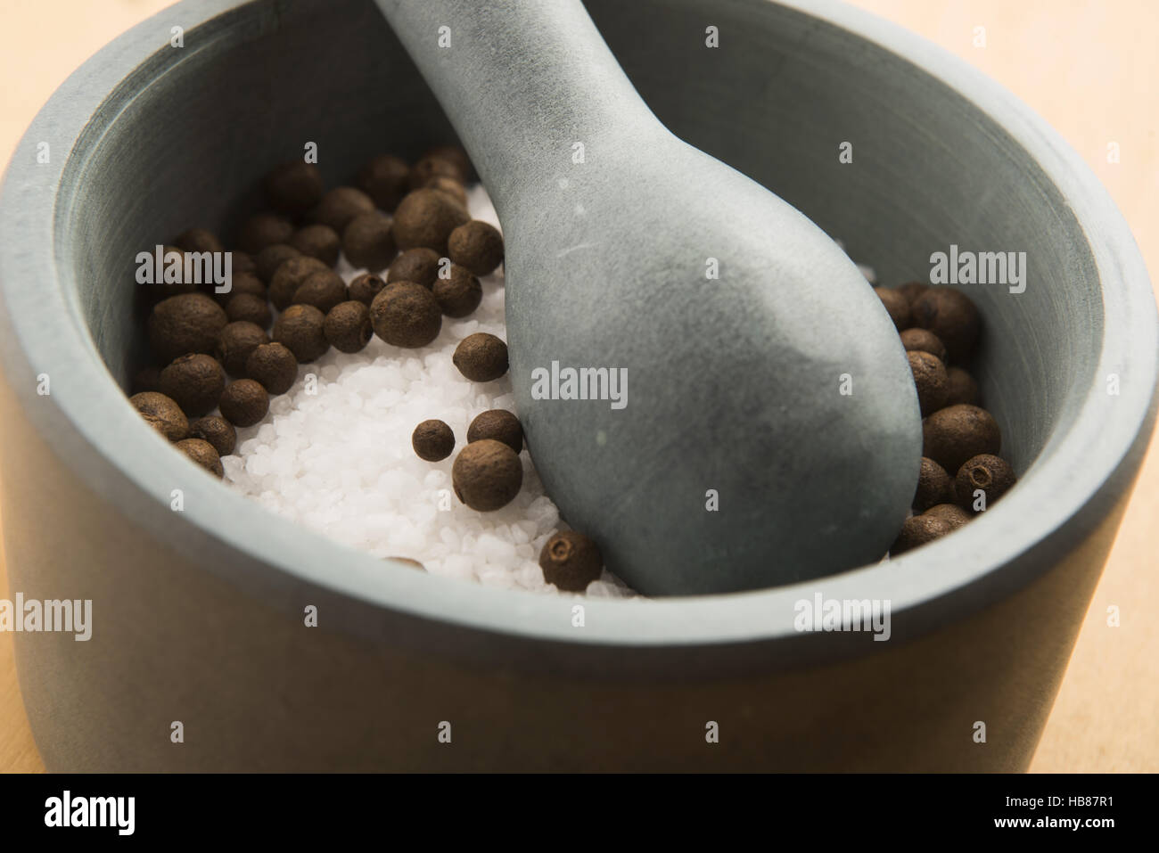 mortar pestle and salt Stock Photo Alamy