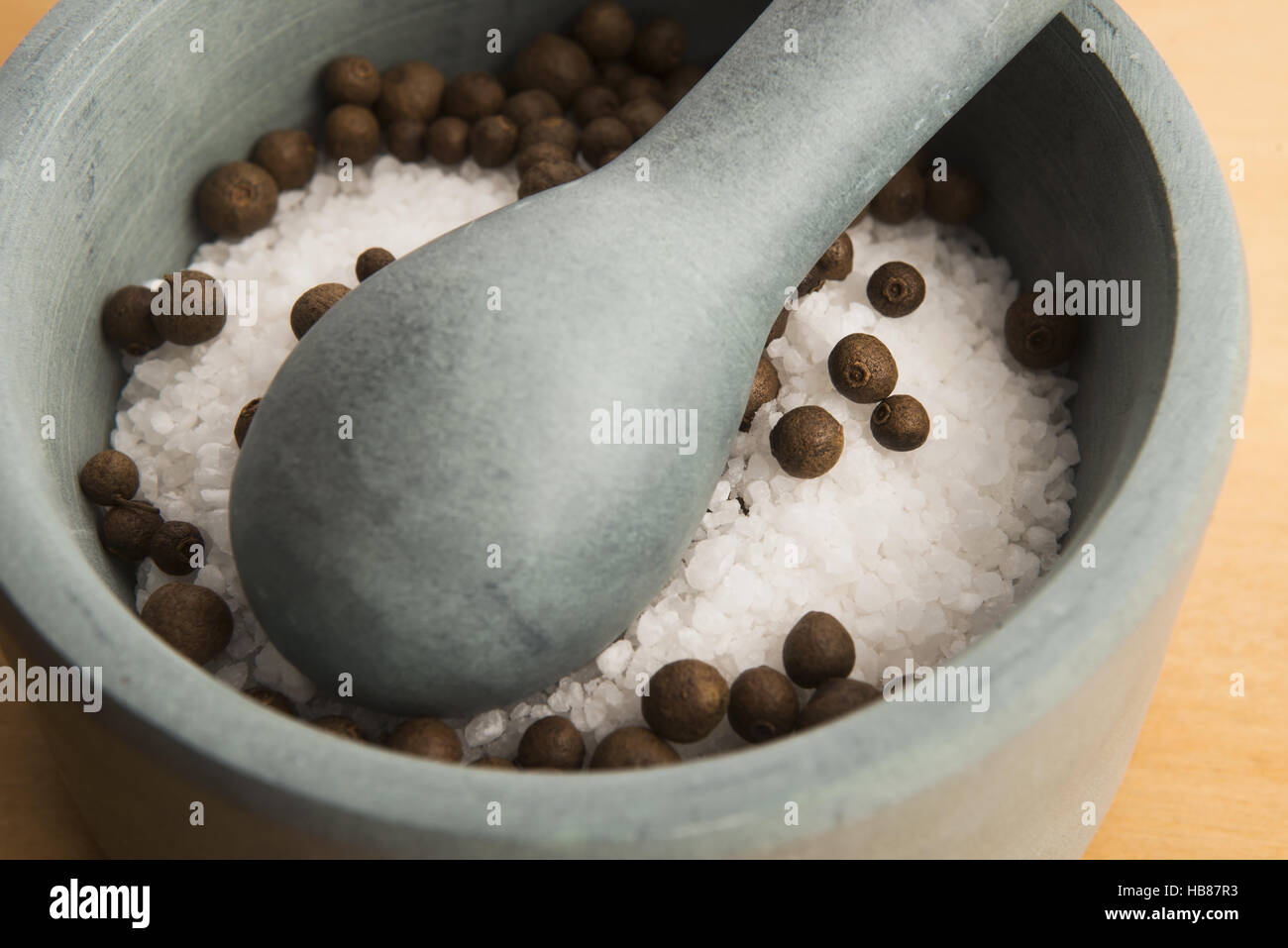 mortar pestle and salt Stock Photo Alamy