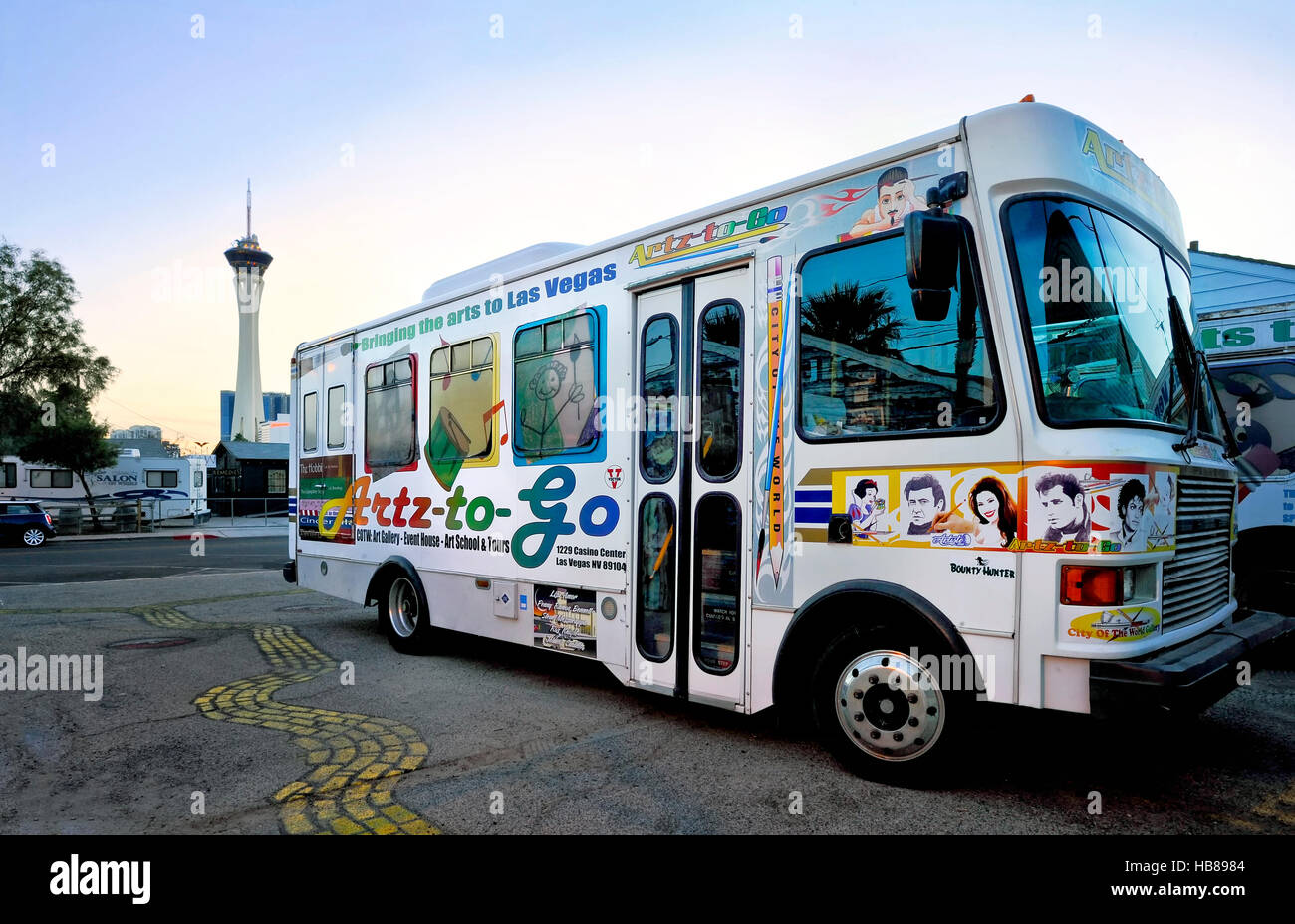 Downtown Las Vegas Nevada, 'City of the World' Art Gallery, 'Artz-to-Go' bus Stock Photo