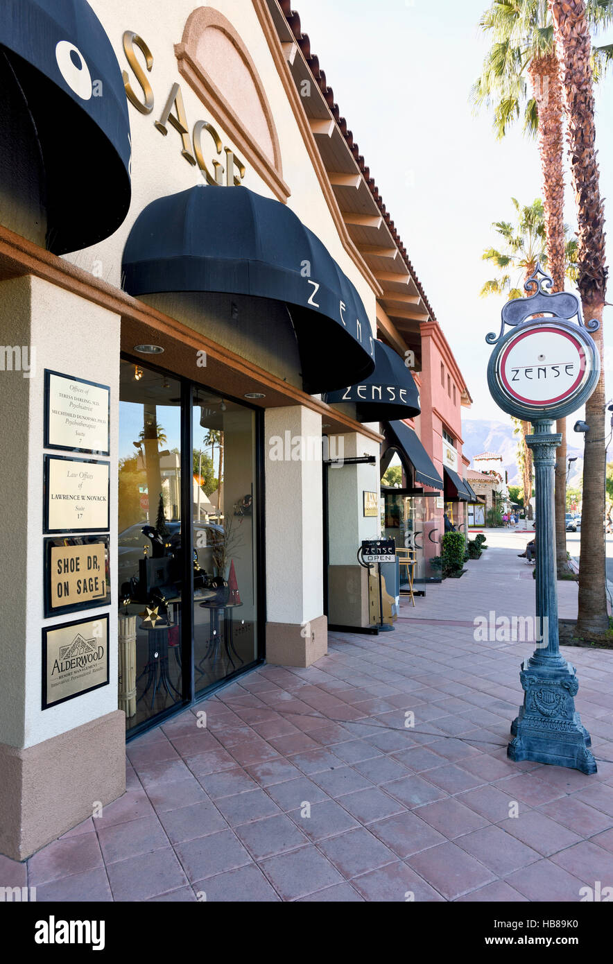Zense and other popular shops on El Paseo Drive in  Palm Desert California Stock Photo