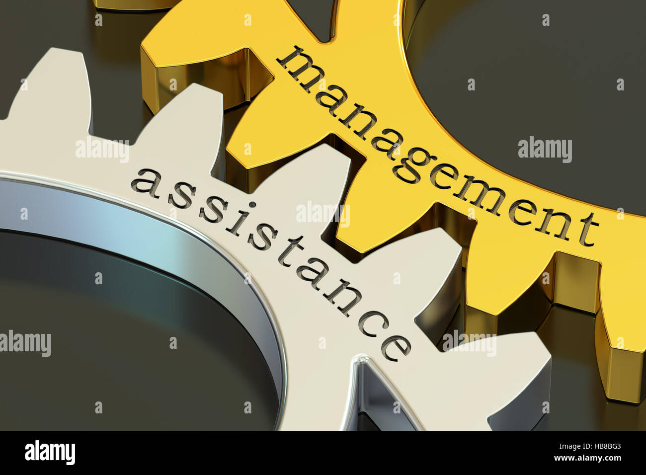 Management Assistance concept on the gearwheels, 3D rendering Stock Photo