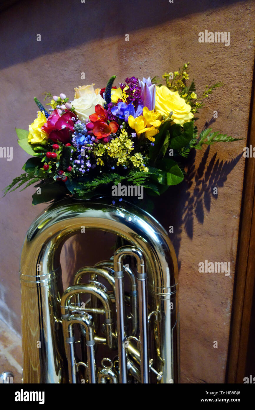tuba with bouquet Stock Photo