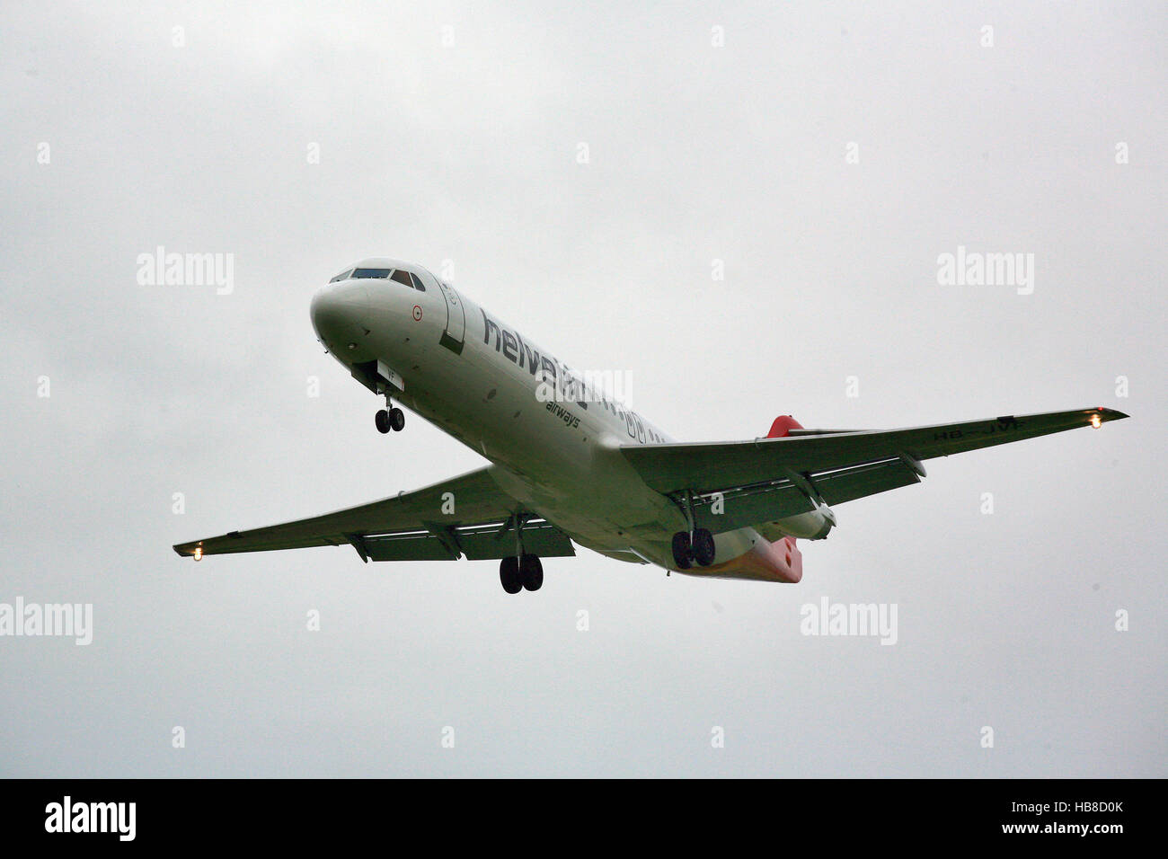 Fokker 100 approaching Zuerich airport Stock Photo