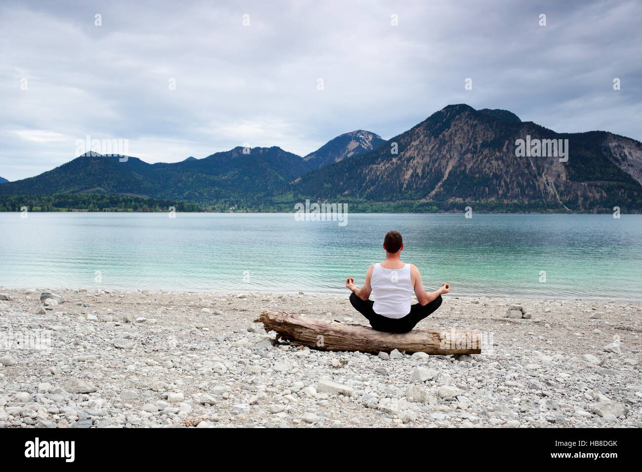 meditation at lake Stock Photo