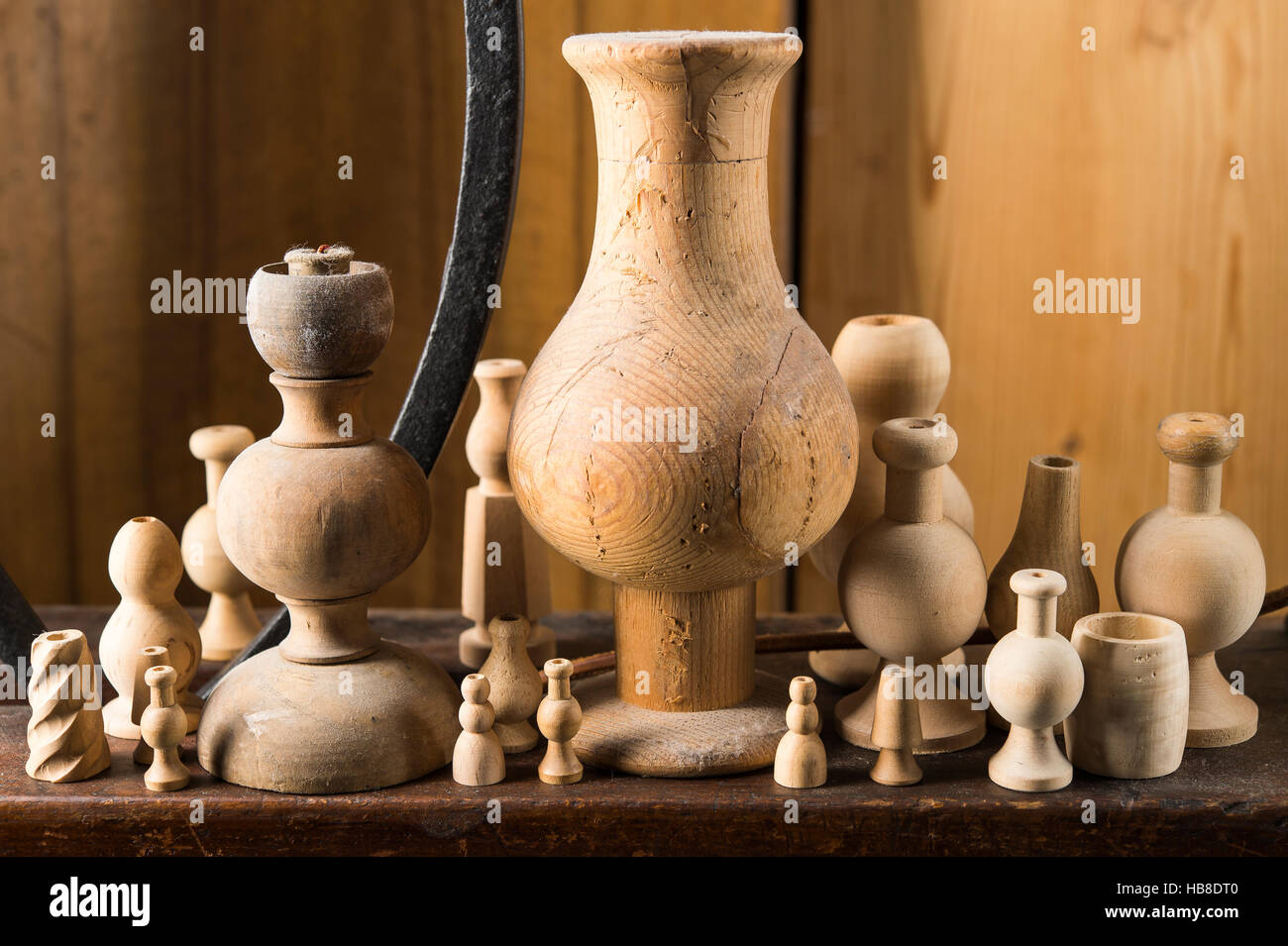 Hand-turned wood in various shapes and sizes, base for tassels, Munich, Bavaria, Germany Stock Photo