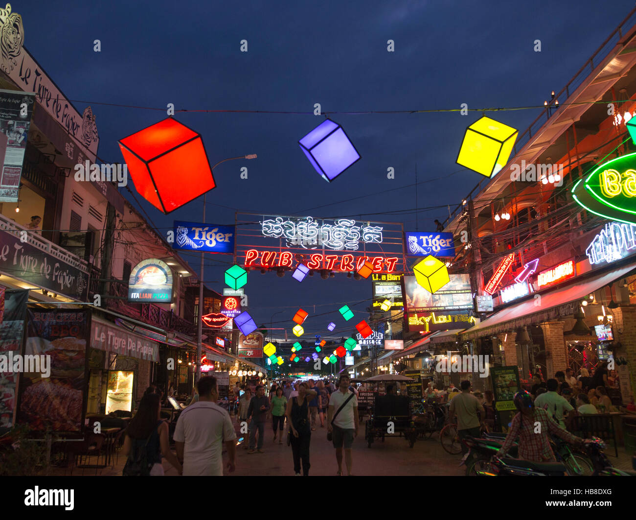 SIEM REAP, CAMBODIA NOVEMBER 17, 2016 Pub Street in Siem Reap. Main night life neighbourhood