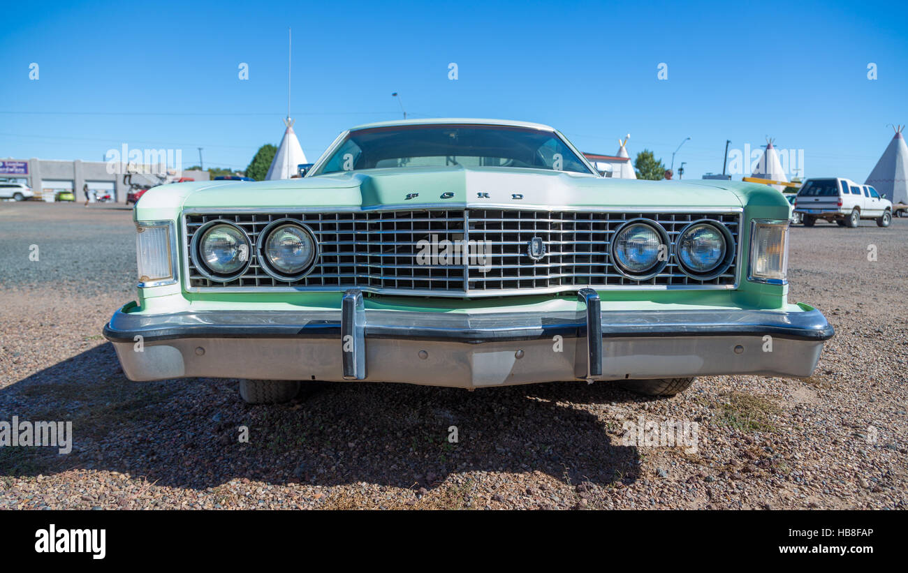 Oldtimer Ford Galaxie 500, front grill, Holbrook, Arizona, USA Stock Photo