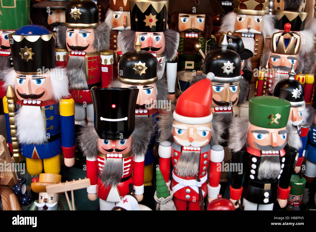 Christmas Fair Market at Ludwigsberg, Germany, wooden soldiers, Santa Claus, policemen, on sale at Christmas, Holiday, market, Stock Photo