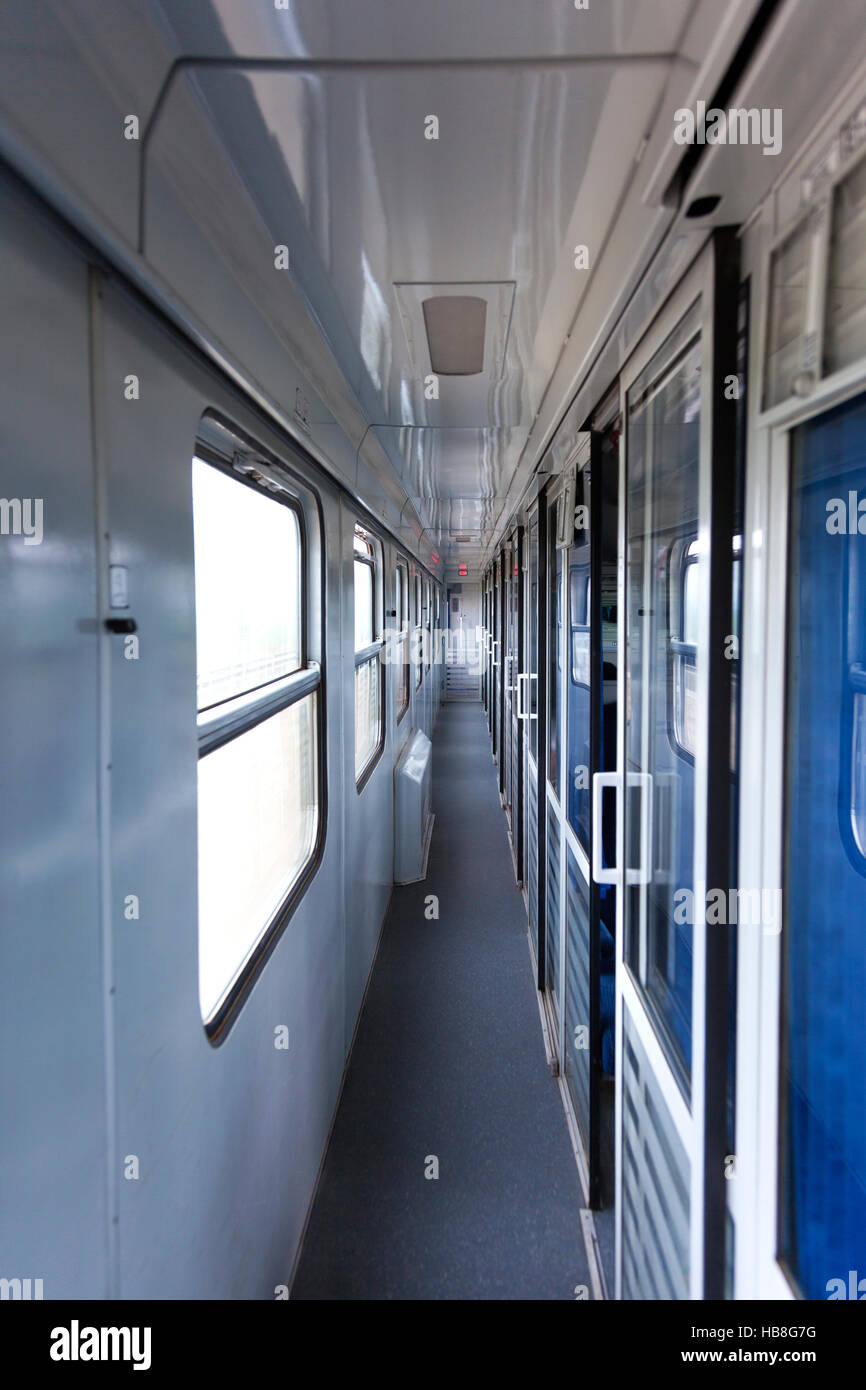 Long distance train with passenger compartments in Poland Stock Photo