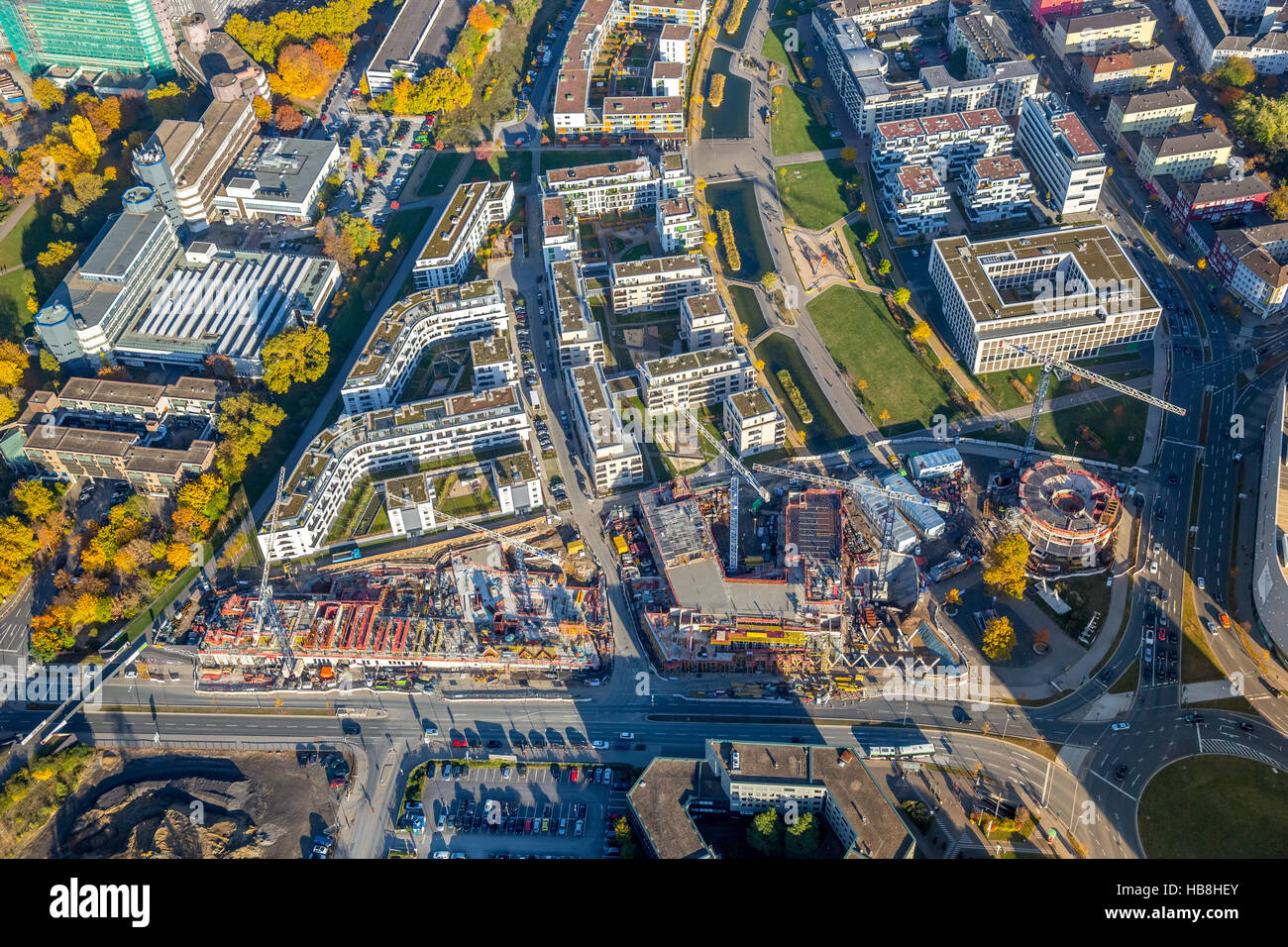 Aerial, Media Office of the Funke Media Group at the Berliner Platz, Corporate Headquarters Funke Media, Essen, Ruhr area, Stock Photo