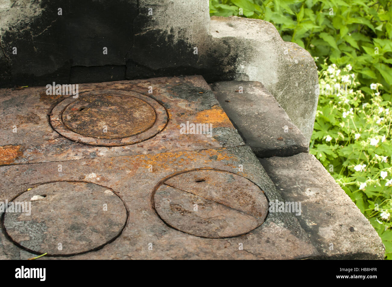 Outdoor fireplace detail Stock Photo