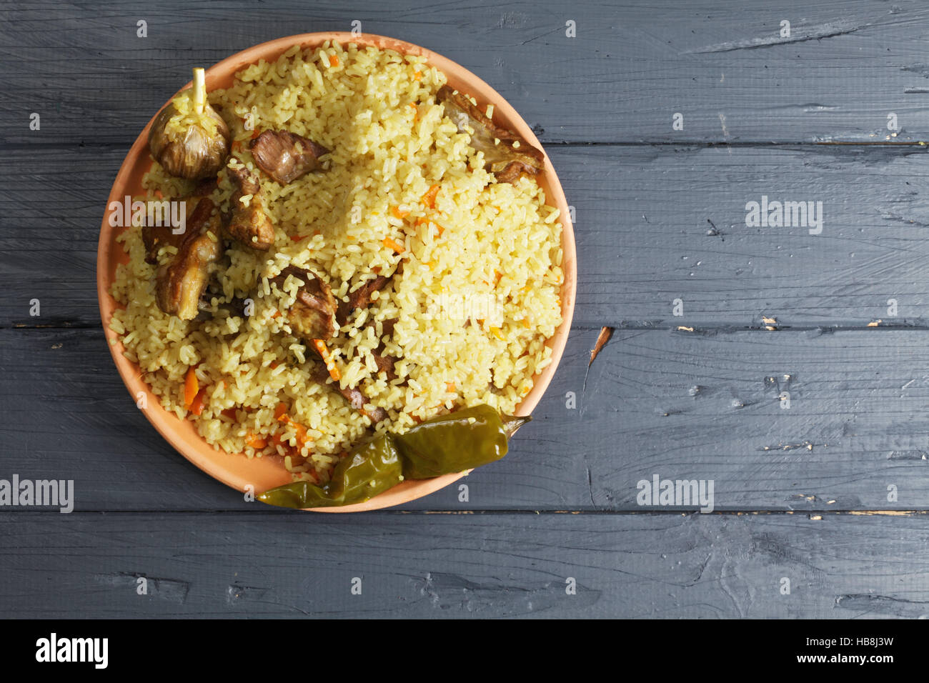 Rice pilaf with lamb overhead Stock Photo Alamy