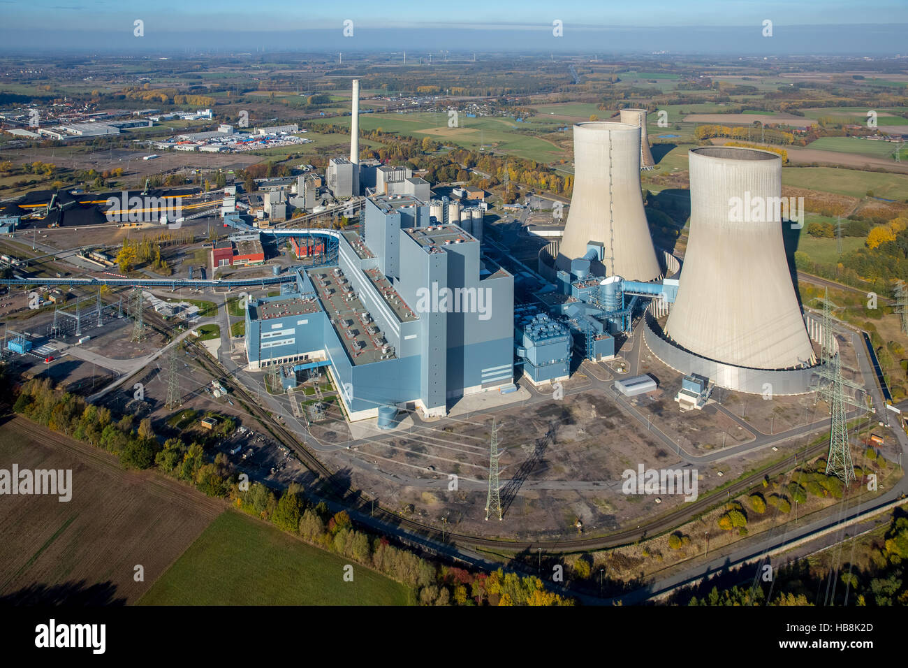 Aerial view, Westfalen power plant, RWE Power, INNOGY, coal power plant, former THTR, nuclear power plant, nuclear power plant, Stock Photo