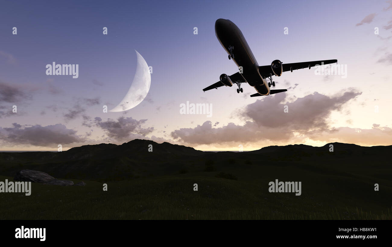 High altitude plane and moon hi-res stock photography and images - Alamy