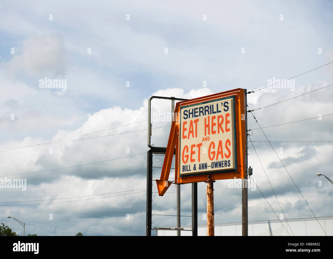 Historic neon sign along the highway in Indiana. The sign has since
