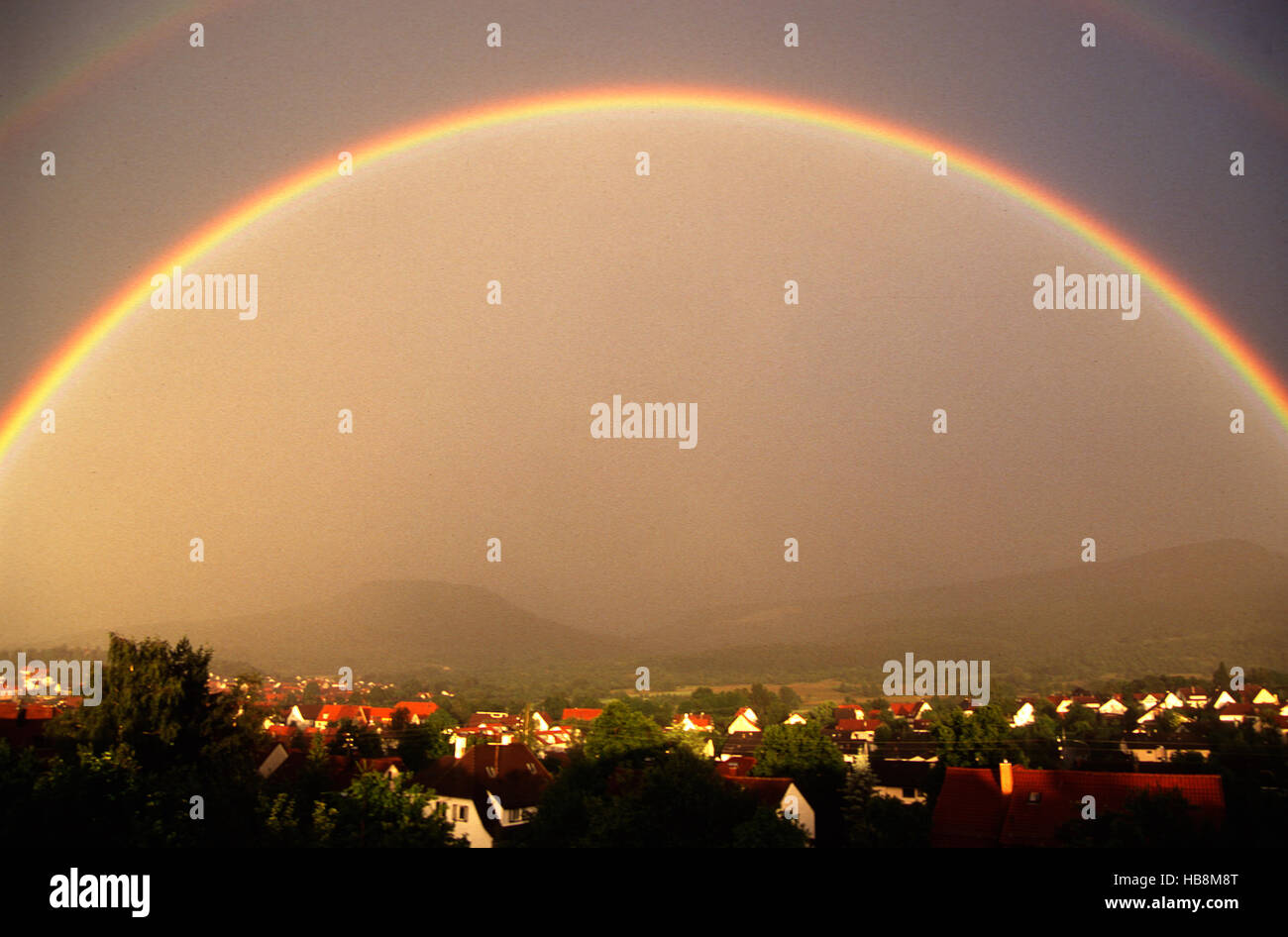 rainbow over the swabian alb, germany Stock Photo