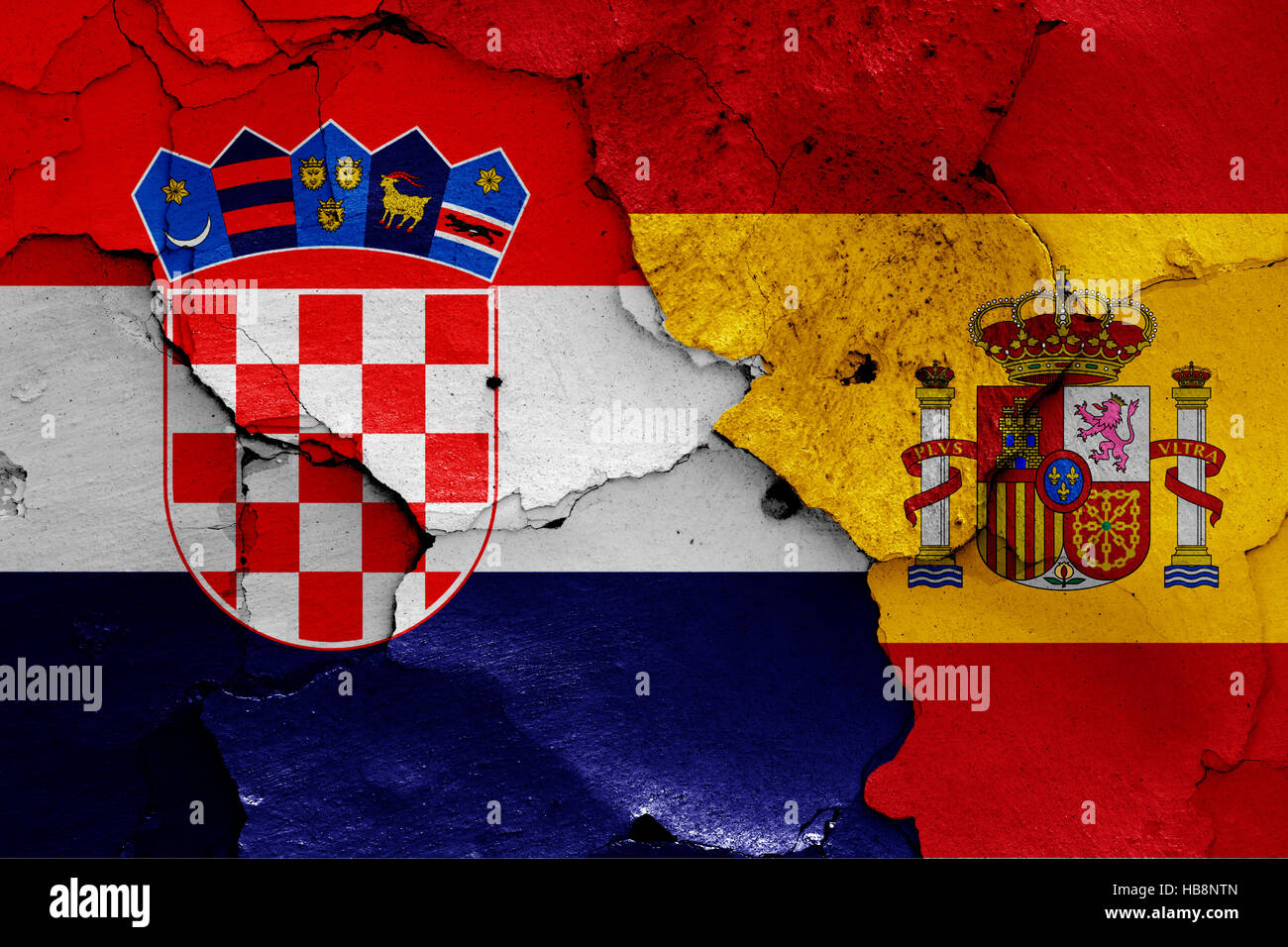 flags of Croatia and Spain painted on cracked wall Stock Photo - Alamy